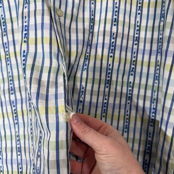 Robert Graham XL Tailored Fit Check Stripe Shirt Blue Yellow Bold Cuff Casual - Picture 9 of 10